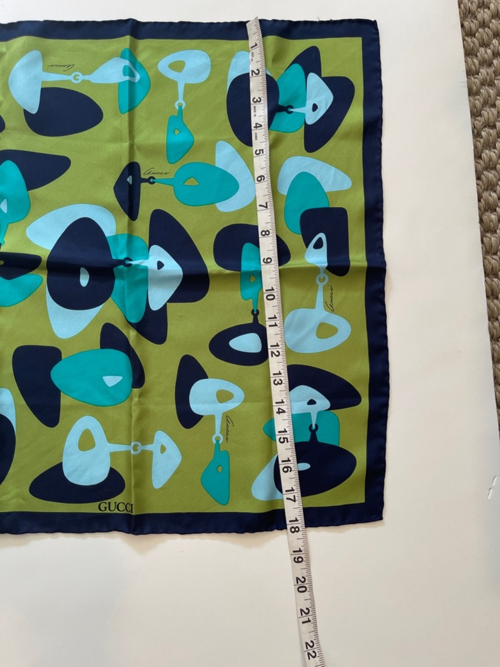 Gucci Olive Green, Teal & Navy Abstract Silk Scarf - Picture 4 of 4